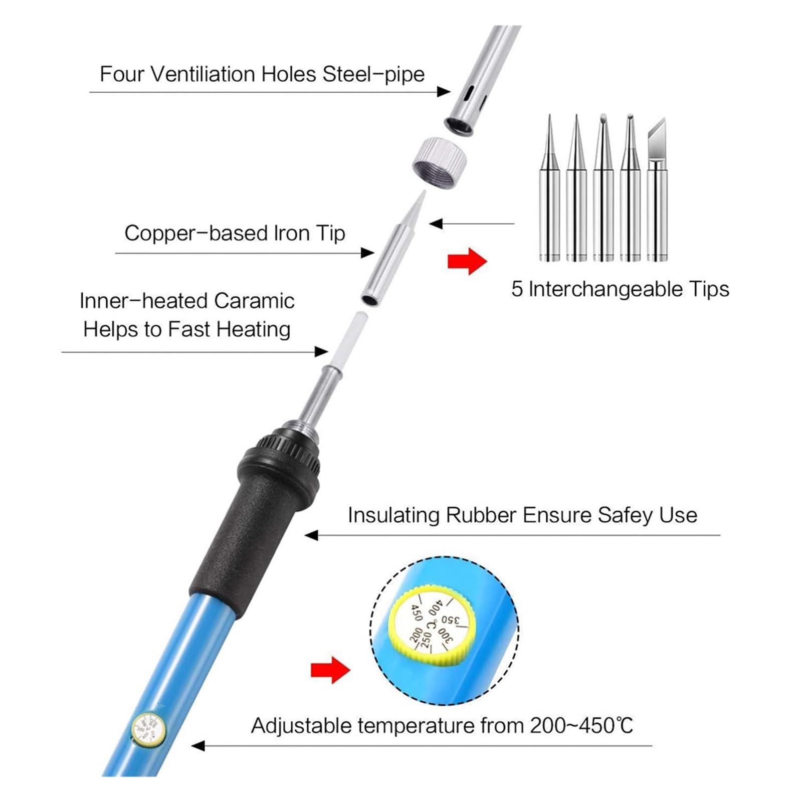 Kit saldatore, Saldatori elettrici da 60 W, ferro da stiro elettrico regolabile in temperatura, mini manico, saldatore a matita termica, strumenti di saldatura per metallo, elettrico, fai da te (Colo