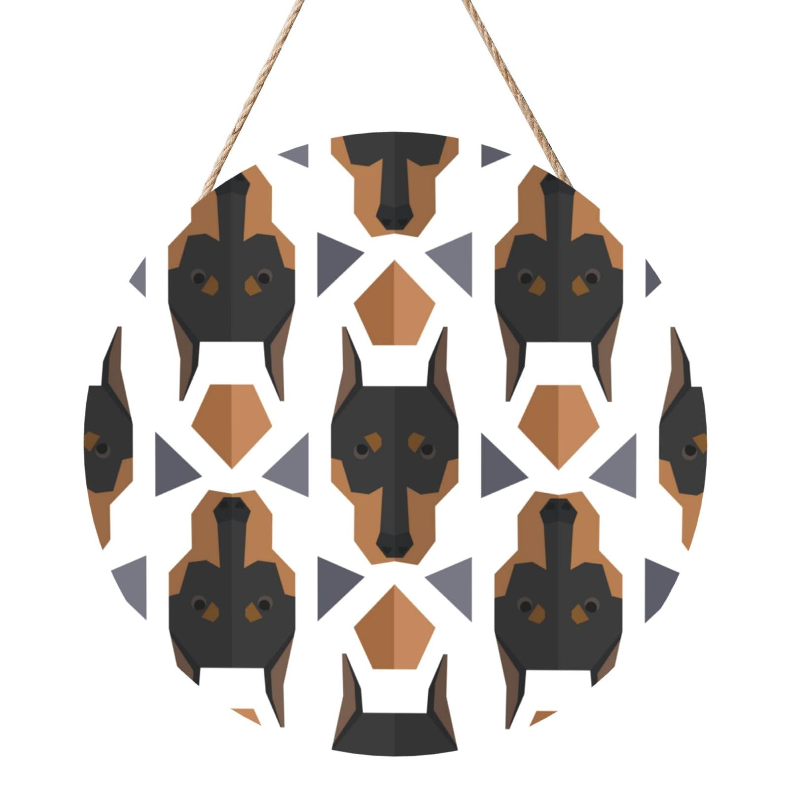InOmak Polygonal Pattern Doberman Head, Round Wood Panel Painting 12 in, Wall Hanging Painting For Home