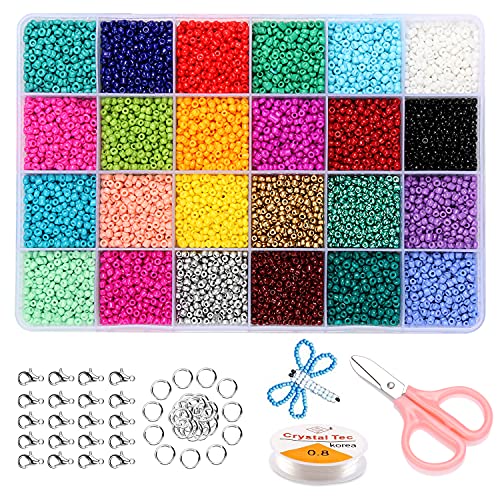 RANJIMA 15000pcs Glasperlen Zum Auffädeln, 24 Farben Perlen für Armbänder, Perlen zum Auffädeln 3mm, Glasperlen Perlen Set Perlen Armbänder für Ketten Armbänder Selber Machen Schmuckherstellung Cover
