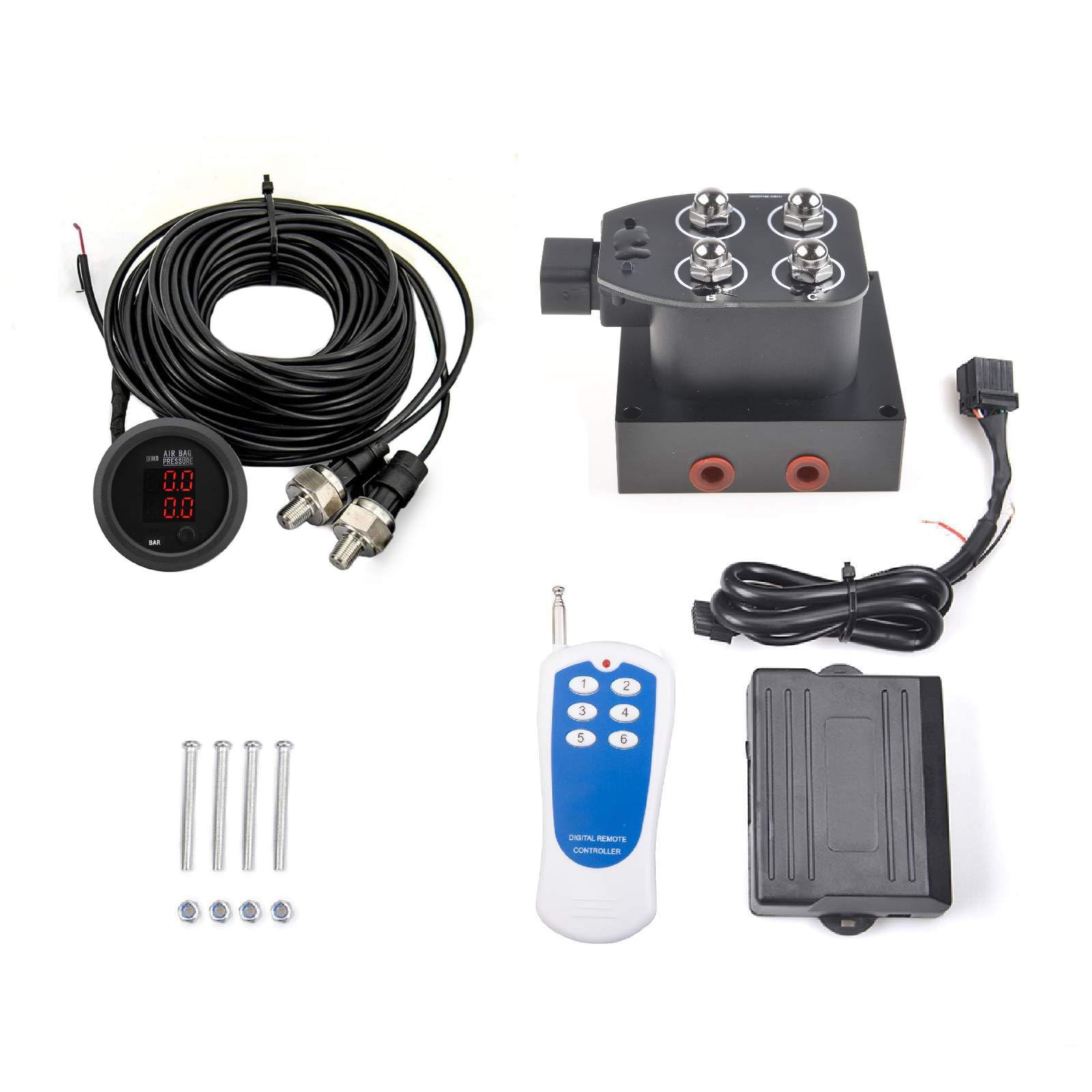 12v Solenoid Valve Air ride Suspension manifold valve with remote controller 0-200psi with double display air pressure gauge
