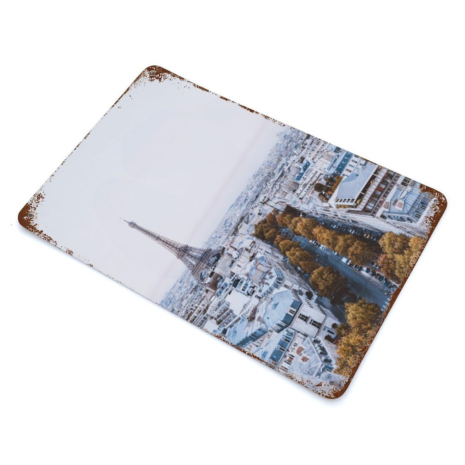Paris Skyline with Eiffel Tower Rusty Metal Tin Sign 11.8"x7.9", Industrial Home Decor for Garage, Pub Or Kitchen