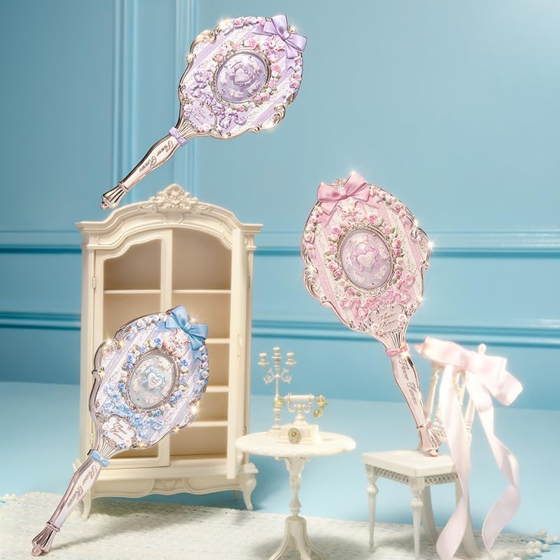 Flower Knows Bunny Garden Collection Hand Mirror,Vintage Portable Handheld Mirror,Fancy & Pretty Princess Mirror with Long Handle,Gift for Girls(Rosette Pink) - Image 6