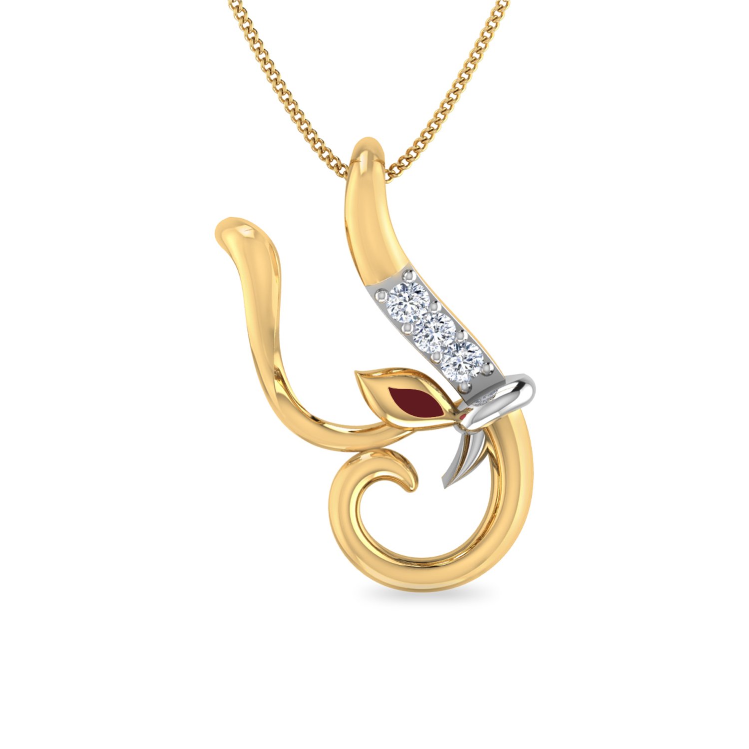 Aucent by PC Jeweller The Initial Y Ganesha 18KT Yellow Gold and Diamond Pendant-image-38