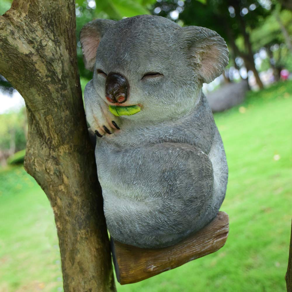 OZZKI Koala Sleeping in Tree Resin Statue Garden Decoration Australian Animal Outdoor Tree Sculpture Home Decoration,A Happy house