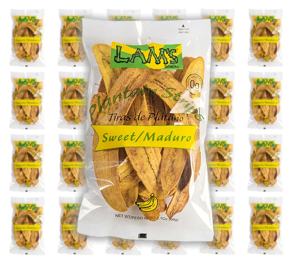 Lam's Plantain strips | Vegetable snacks | 2.1oz | 60g | Healthy snacks | Gluten Free | Banana Chips (Sweet/Maduro) | All Natural (pack24)