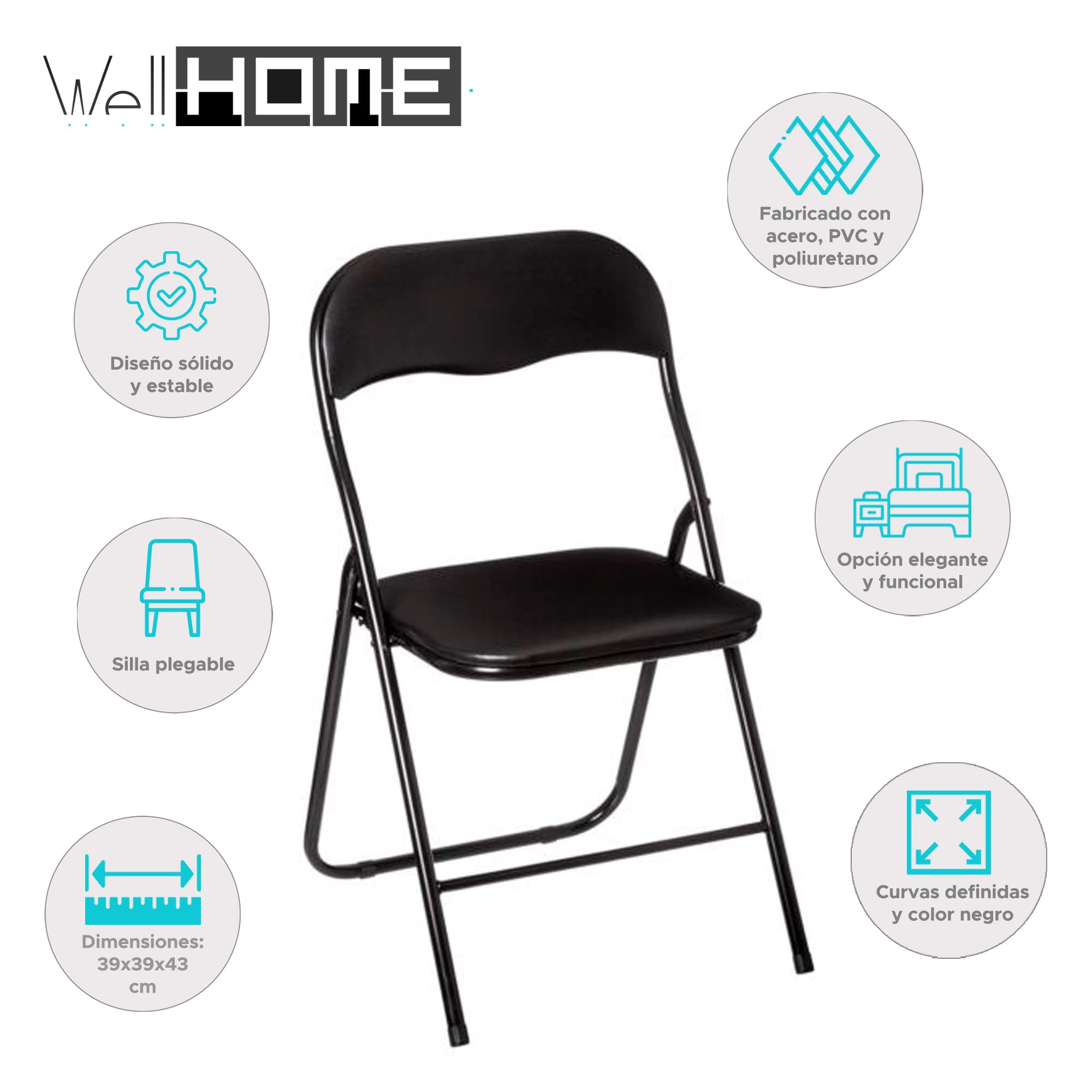 Well Home - Silla Plegable Negra - Básica