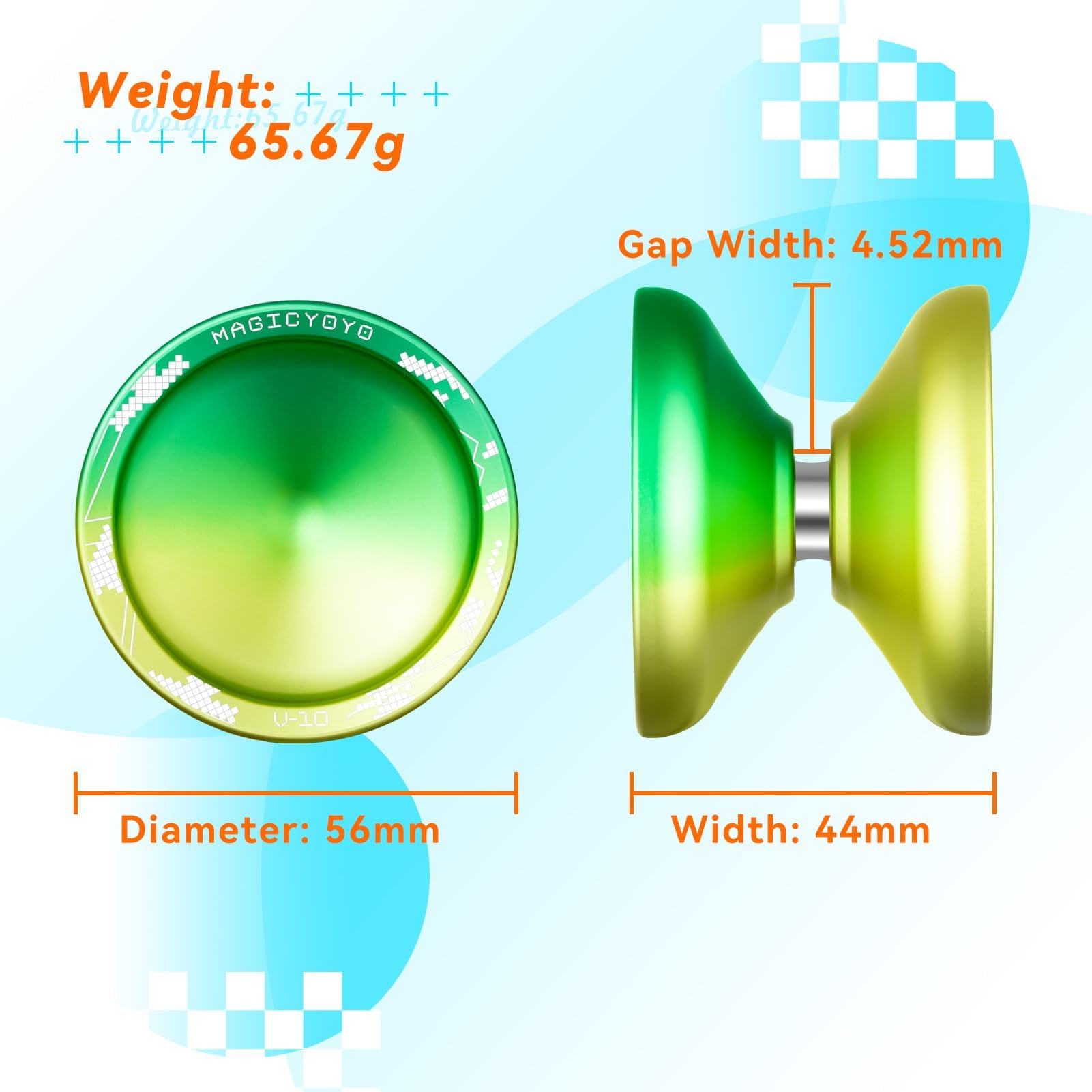 YOSTAR V10 Yoyo Pro Unresponsive Yo-yo for Kids/Adults, Professional Finger Spin Tricks Yo Yo for Beginner with 12 Strings + Storage Case + Glove (Green Yellow Gradient)