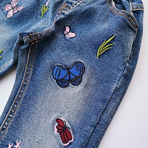 Kidscool Space Little Big Girls bordado borboleta grama calça jeans slim, 2blue Butterflies, 11-12 a