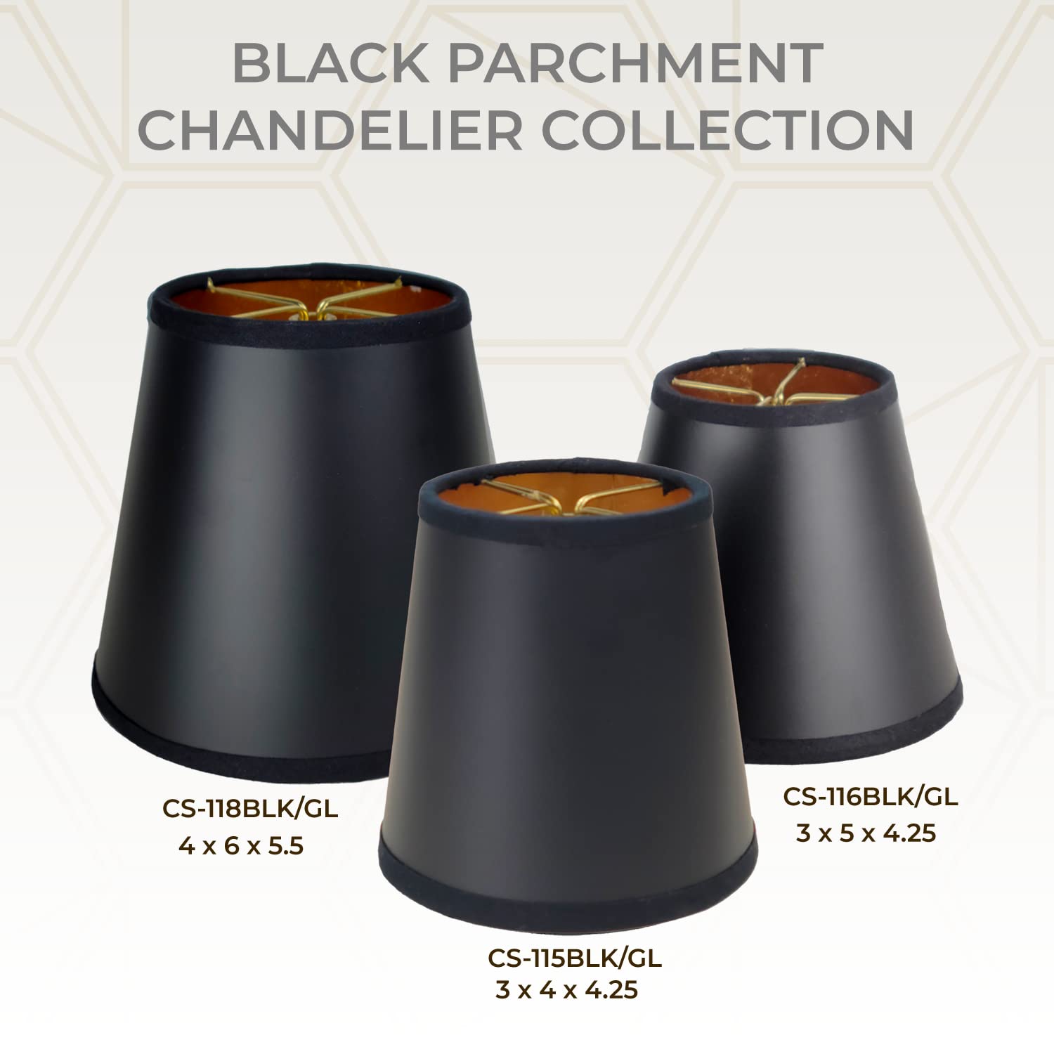 Royal Designs 5" Black Deep Empire Chandelier Lamp Shade – 2.5" Top X 5" Bottom X 4.5" Slant, Clip-On