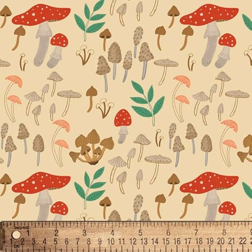 Mushroom Garden Illustration Cotton Fabric by The Yard