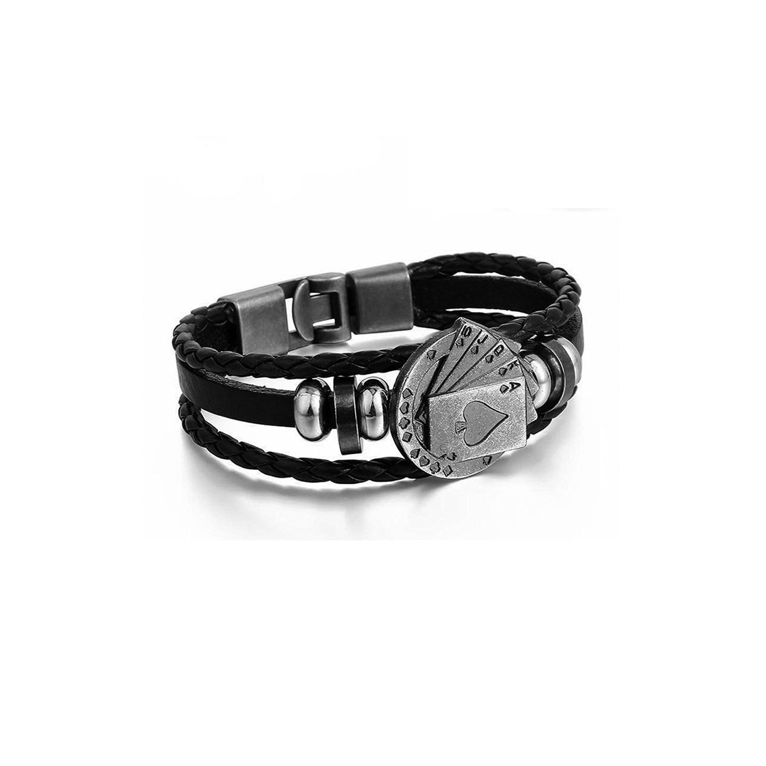 Yellow Chimes Bracelets for Men and Women Fashion Black Leather Bracelet for Men |Poker Highest Card Charm Leather Bracelets for Men | Birthday Gift for Men and Women Anniversary Gift for Husband (B0791BF4YJ) Amazon Price History, Amazon Price Tracker