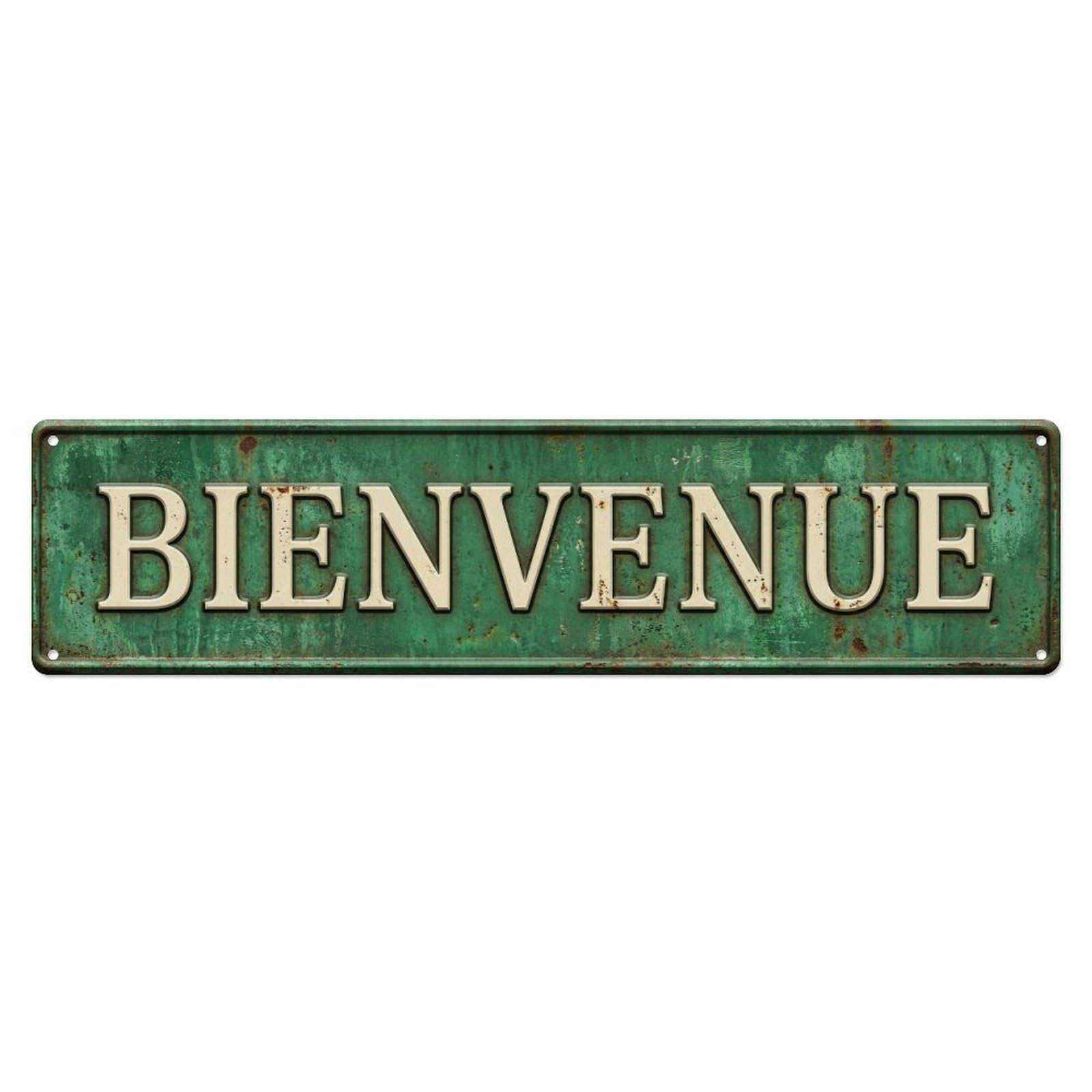 Weathered Green Metal Sign Welcome Metal Tin Skinny Sign Plaque Wall Decor for Cafe, Club Bar, Office, Home Garden Metal Poster 4x16Inch