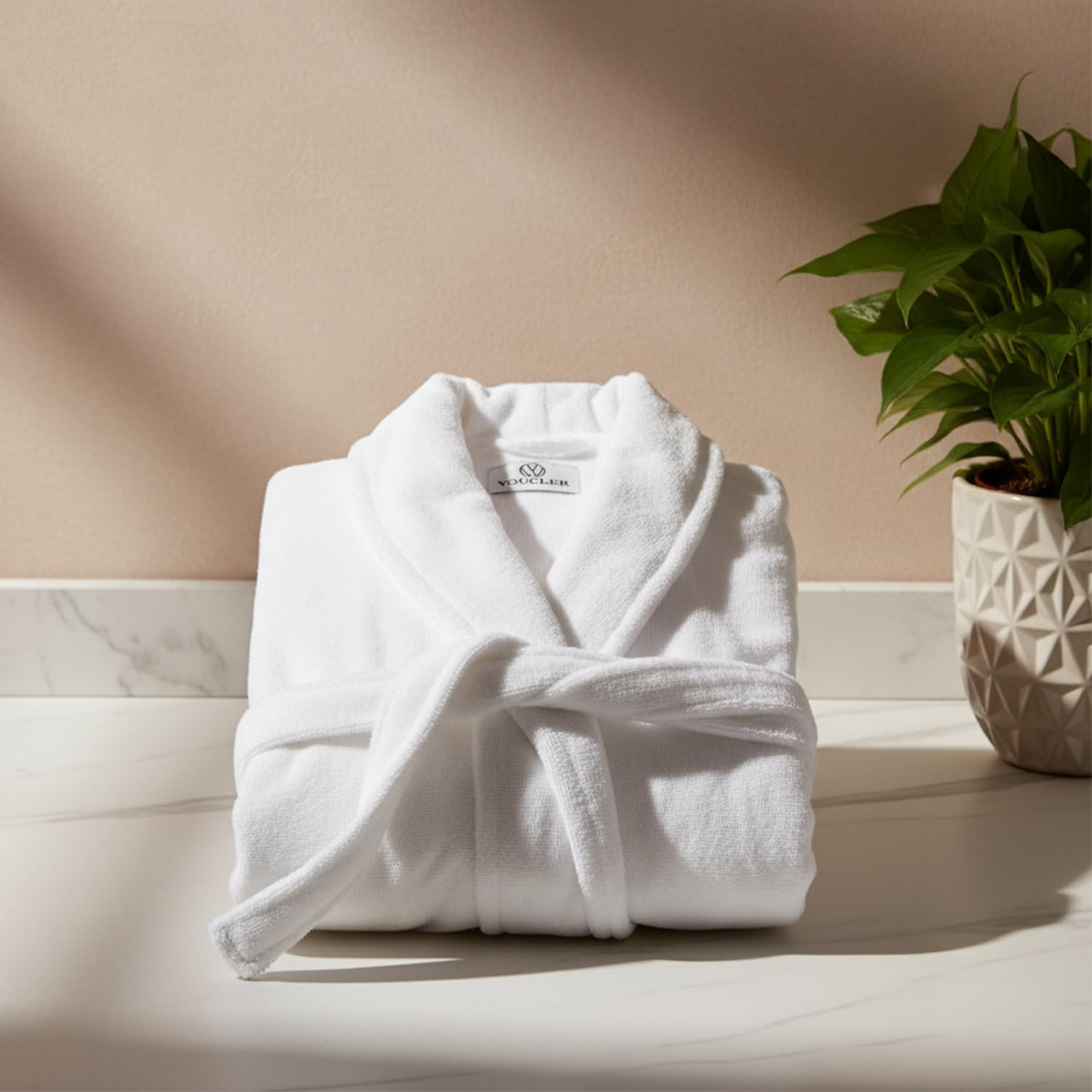 Albornoz Hombre y Mujer de Ducha Blanco de Algodón Atercipelado 290GSM | Rizo Absorbente, Suave y Ligero | Albornoz Estilo Spa En Casa | Certificado OEKO-TEX® | Inspirado en los Hoteles