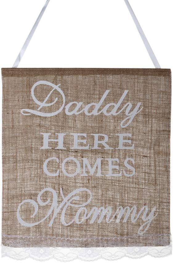 WINOMO Daddy Here Comes Mommy Burlap Banner Rustic Country Wedding Hanging Sign