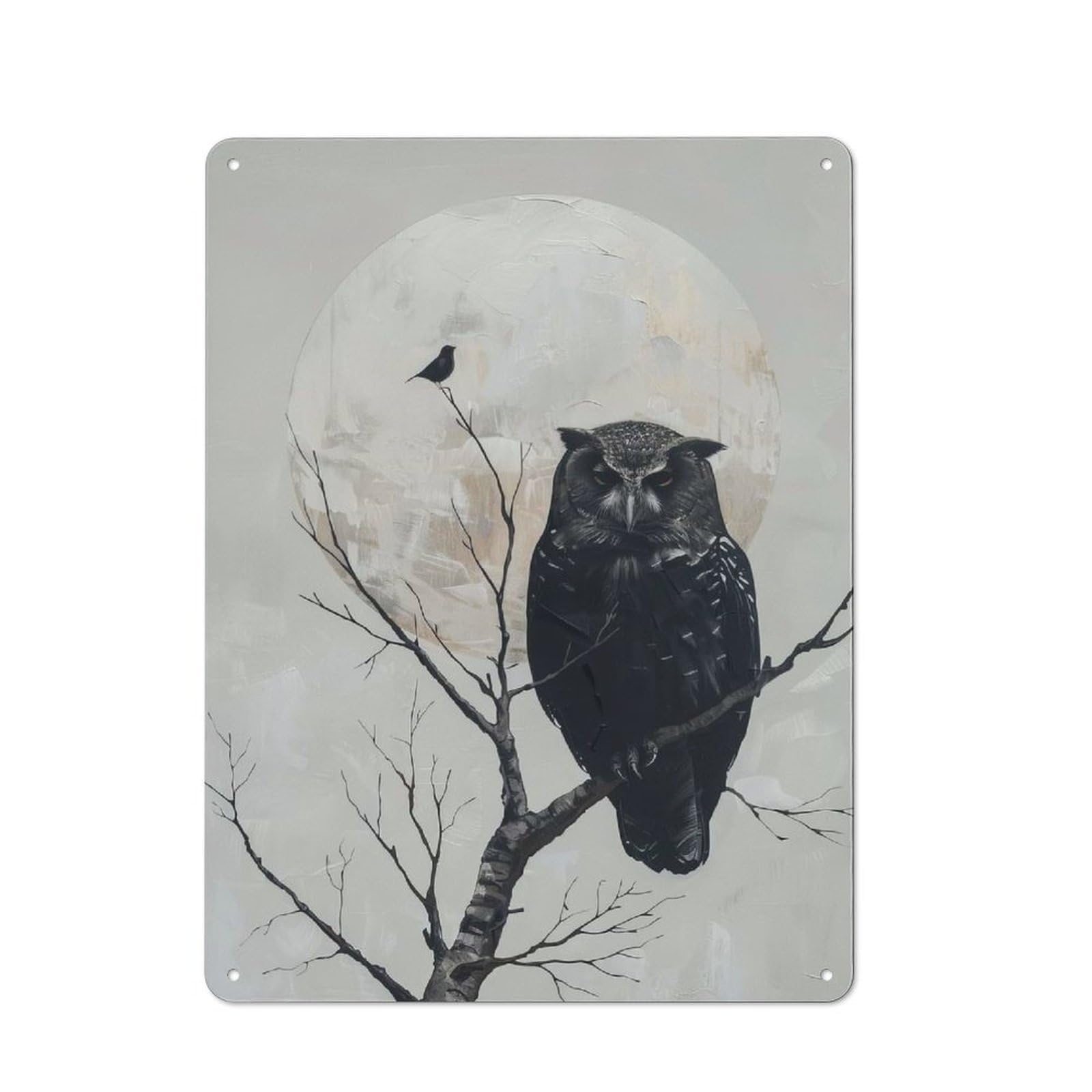 Junmoney Style-23 Retro Retro Metal Sign 40X30cm Featuring Owl And Bird On Branch, Garage Wall Decor For Garage, Hobby Room, Office Or Man Cave