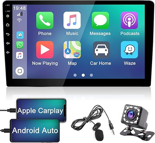 9 pulgadas pantalla táctil coche estéreo doble DIN Apple Carplay Android Auto coche Radio Bluetooth con cámara de respaldo micrófono FM receptor de