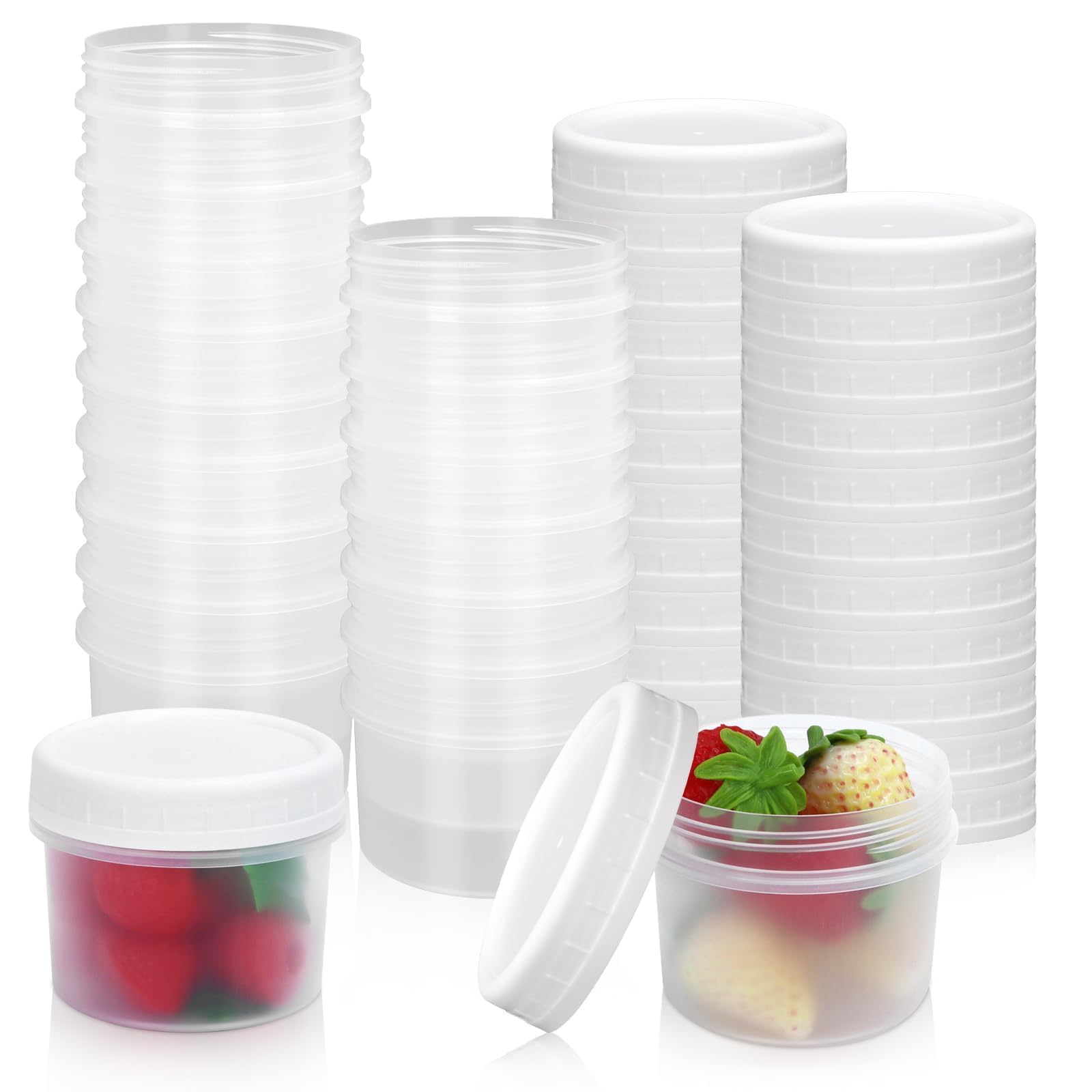 Confezione da 24 barattoli per alimenti da 160 ml, con coperchi a vite, piccoli barattoli refrigerati riutilizzabili, in plastica, per congelatore, torte, marmellate, gelati