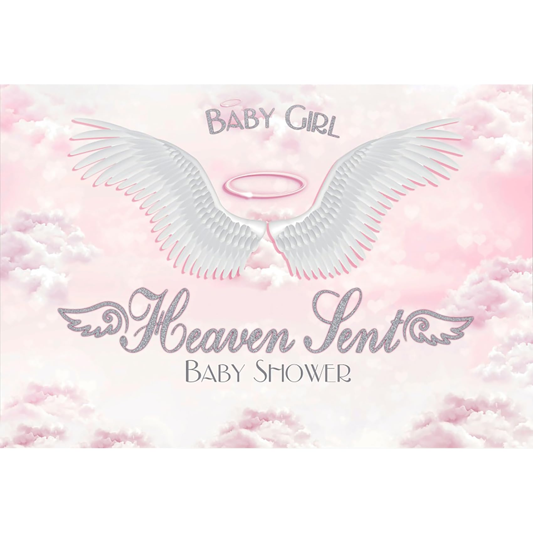 Baocicco 5x3ft Pink Baby Shower Baby Girl Heaven Sent Backdrop White Wings Photography Background Pink Sky White Clouds It's A Girl Princess Little Lady Little Angel Newborn Baby Girl Photo Studio