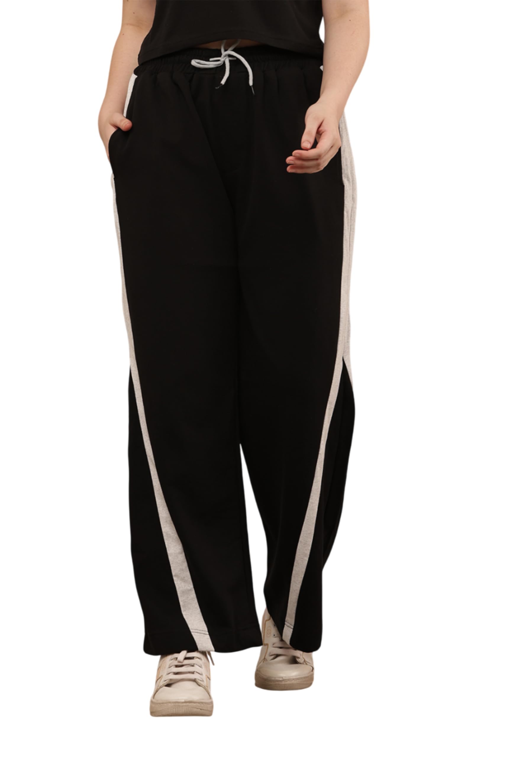 clothink india Women's Track Style Wide Leg Pants | Casual Relaxed Fit Trousers with Side Stripes & Drawstring Waist | Stylish Activewear for Travel, Loungewear, Gym-picture-39