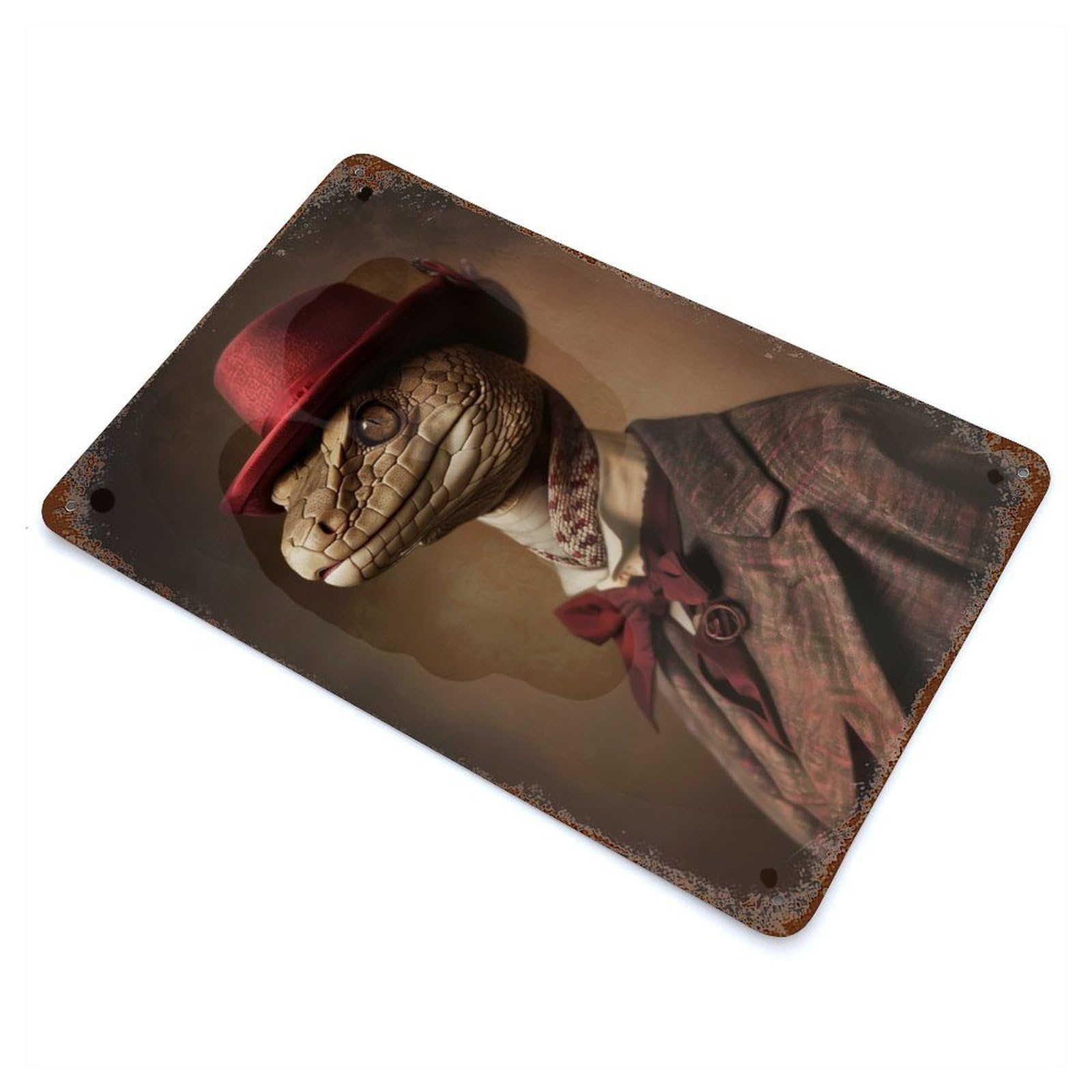 Noble Boss Suit Snake 11.8"x7.9" Aged Metal Wall Plaque, Classic Wall Plaque for Basement, Hobby Room And Garage Decor