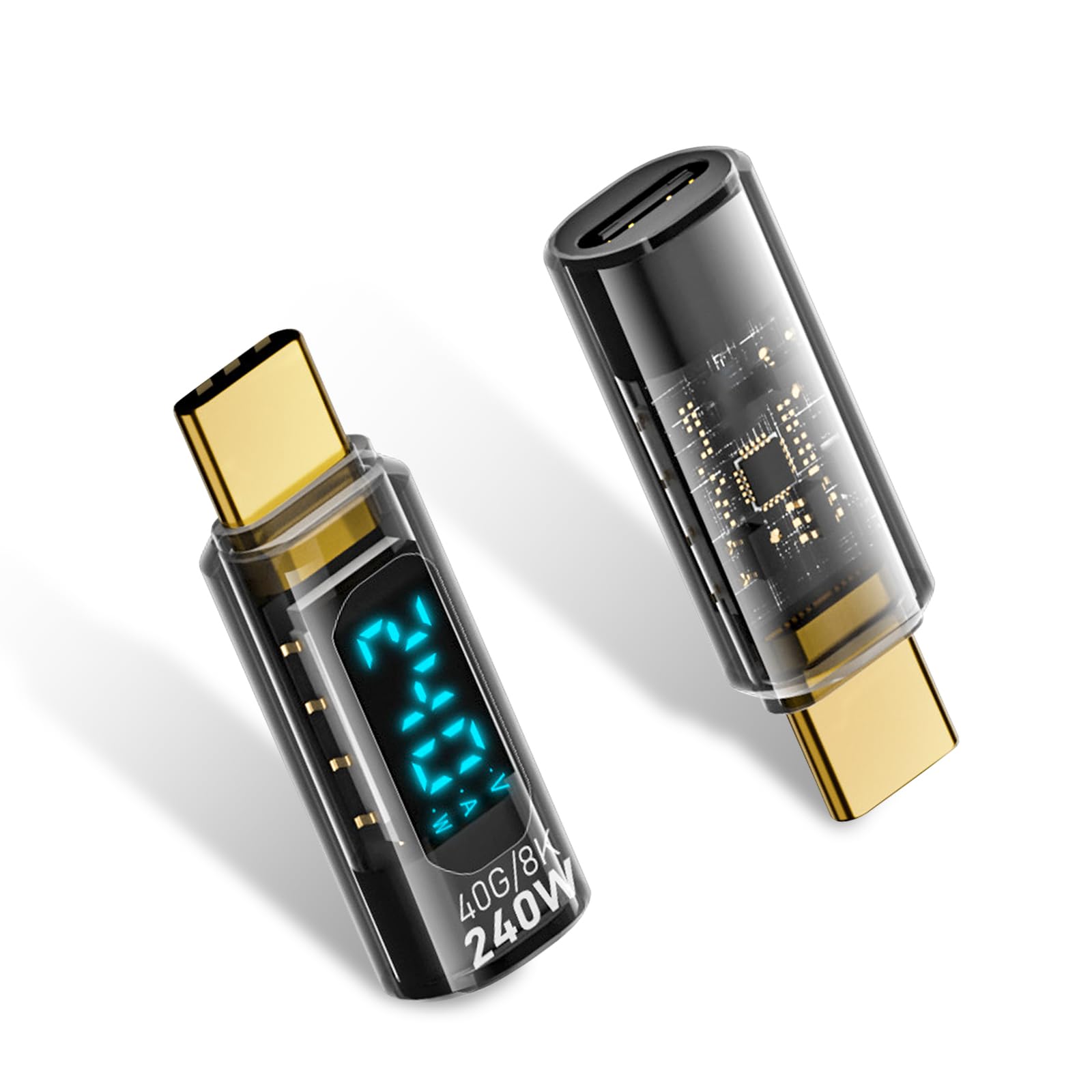 Duttek 240W USB C Extension Adapter Power Meter Tester, USB C Male to Female Adapter with Wattage LED Digital Display, for iPhone 15, Type-C Cables/