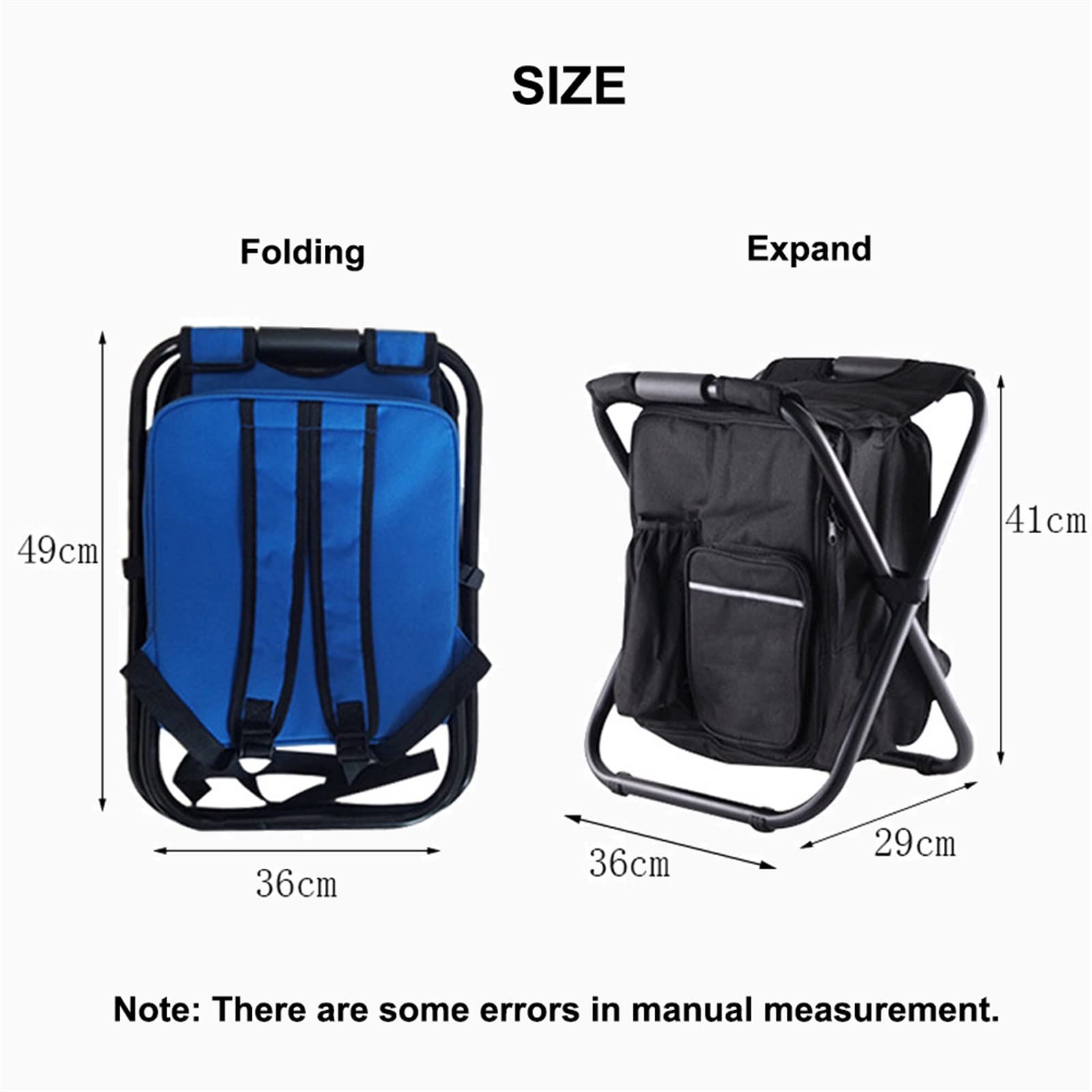Mini sedia da pesca, sgabello pieghevole da campeggio, all'aperto, spiaggia, pesca, sgabello pieghevole con borsa per il ghiaccio isolante, zaino in spalla, picnic, viaggi (blu)