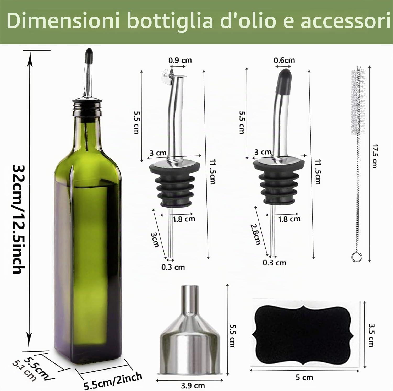 Showvigor Oliera Salvagoccia, 500ML Dosatore Olio con Imbuto e Dosatore Oliera da Tavola per Cucina e BBQ (Verde)