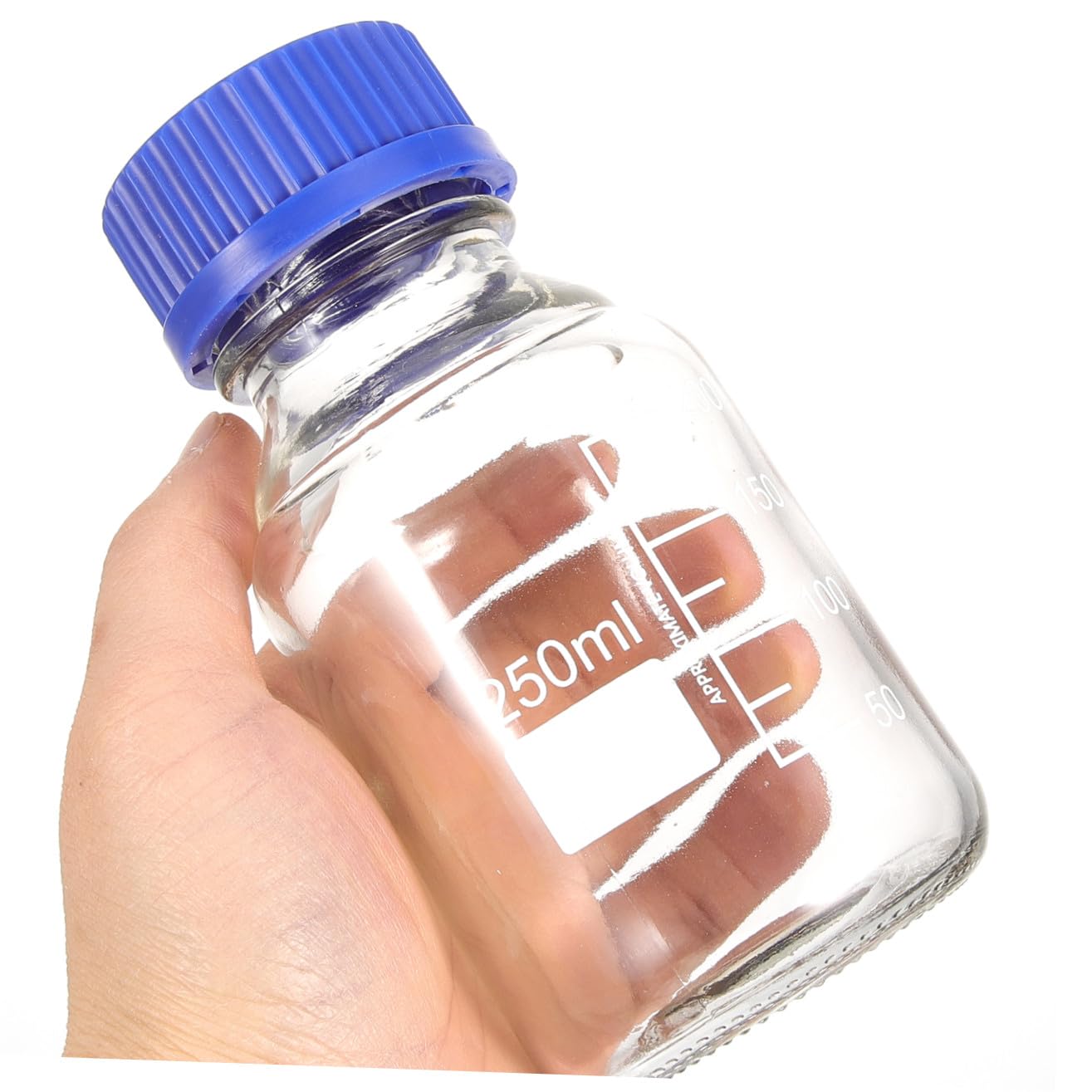 NOLITOY Set 4 Flaconi Reagente in Vetro con Tappo a Vite Blu 250ml Bottiglie Graduata Resistenti e Lavabili per Laboratorio Chimico o Fabbrica