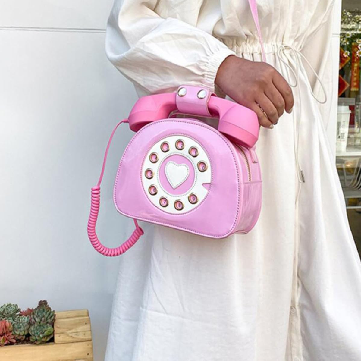 Beavorty Borsa a Tracolla a Forma di Telefono, in Pu Bianco, Stile Retrò