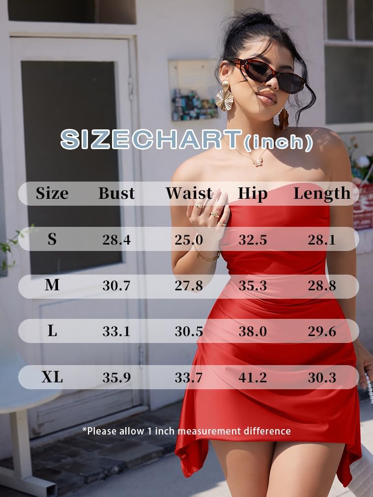 XXTAXN Women's Sexy Elegant Sleeveless Strapless A Line Ruched Cocktail Graduation Satin Mini Dress - Image 4