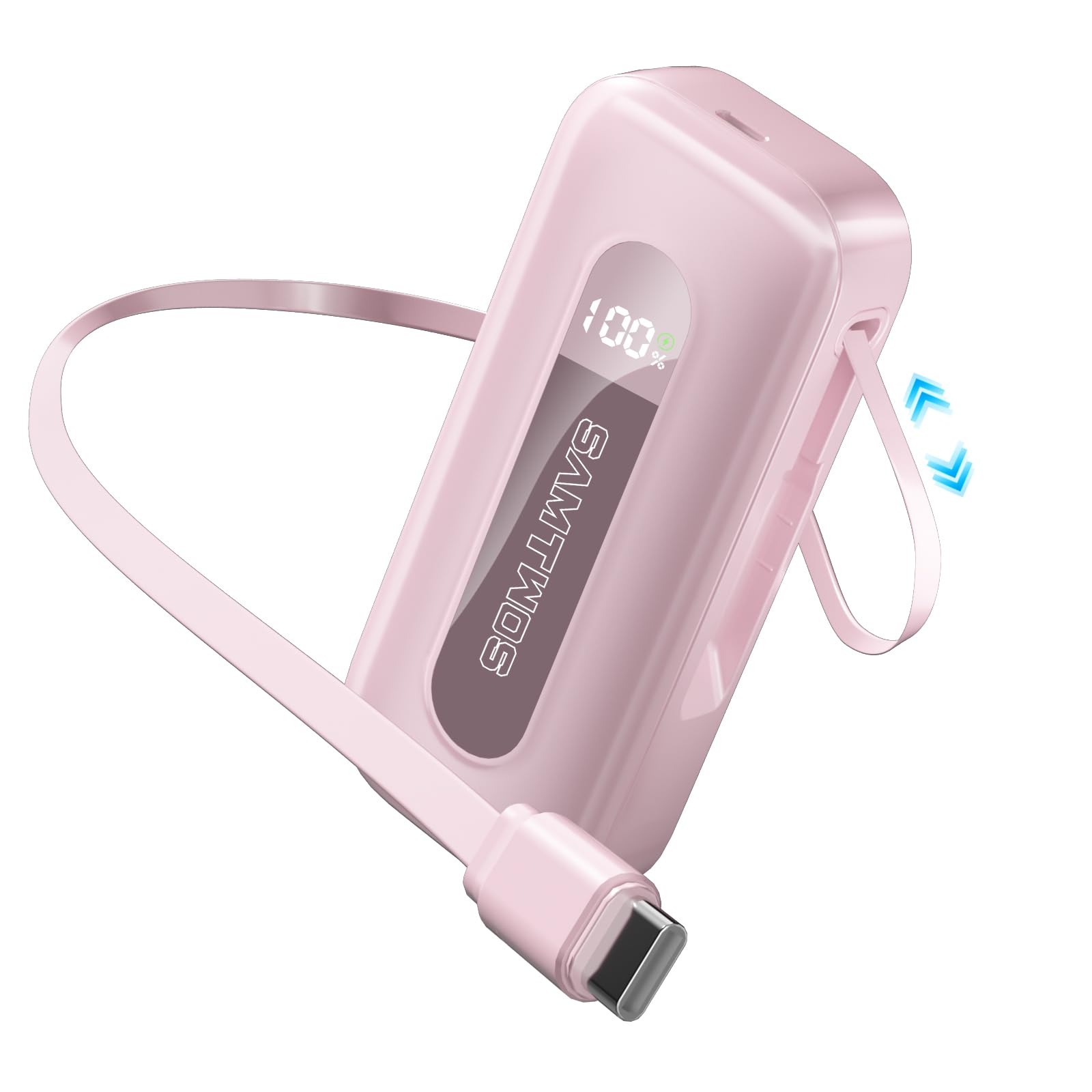 SAMTWOS Portable Charger 10000mAh PD 30W Fast Charging Power Bank Built-in 1 9ft Retractable USB-C Cable for Travel