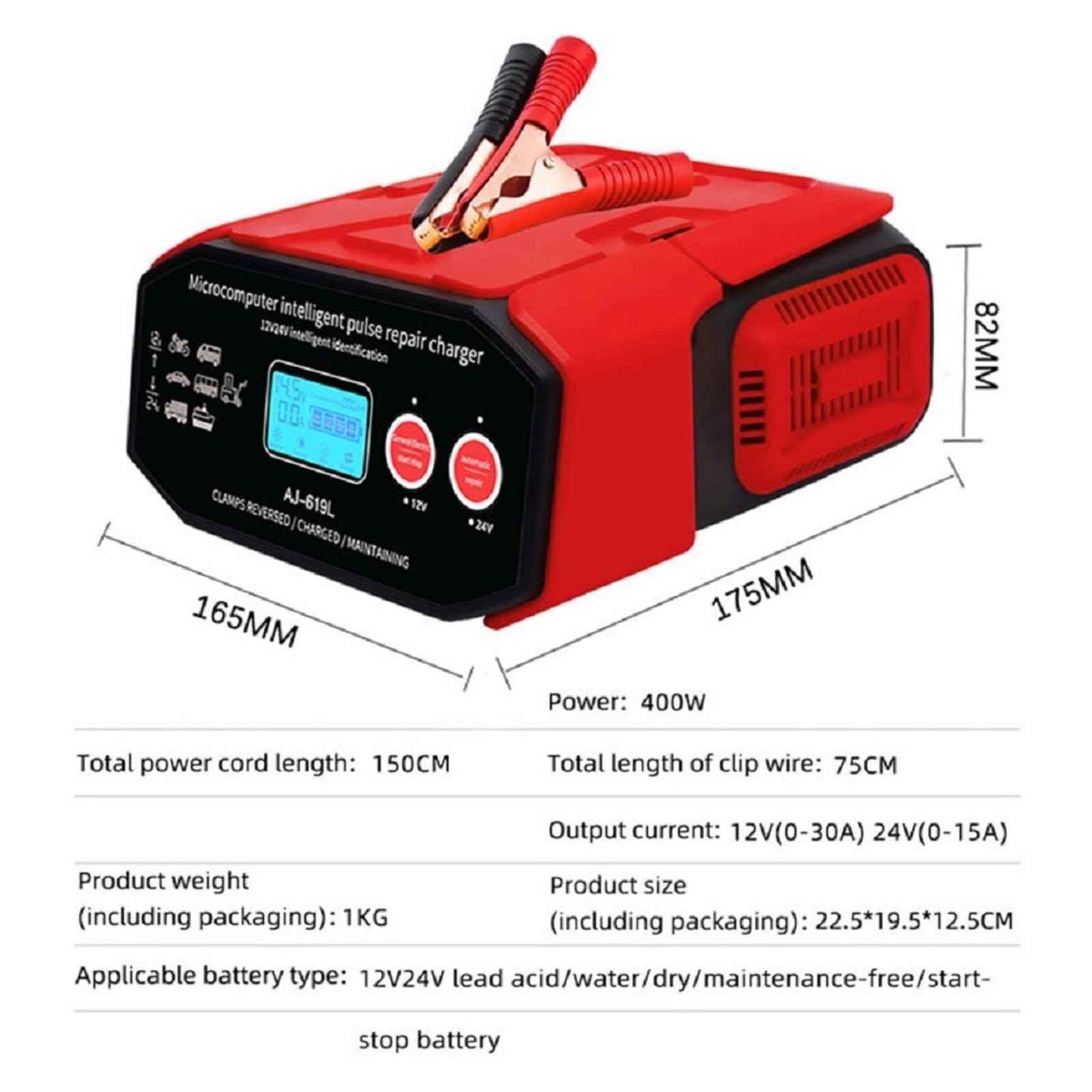 Chargeur De Batterie Haute Puissance 400W 12V-24V 30A Charge Réparation Démarrage-arrêt Intelligente Automatique for Voiture Gel Au Plomb Sec Charge De PréCision