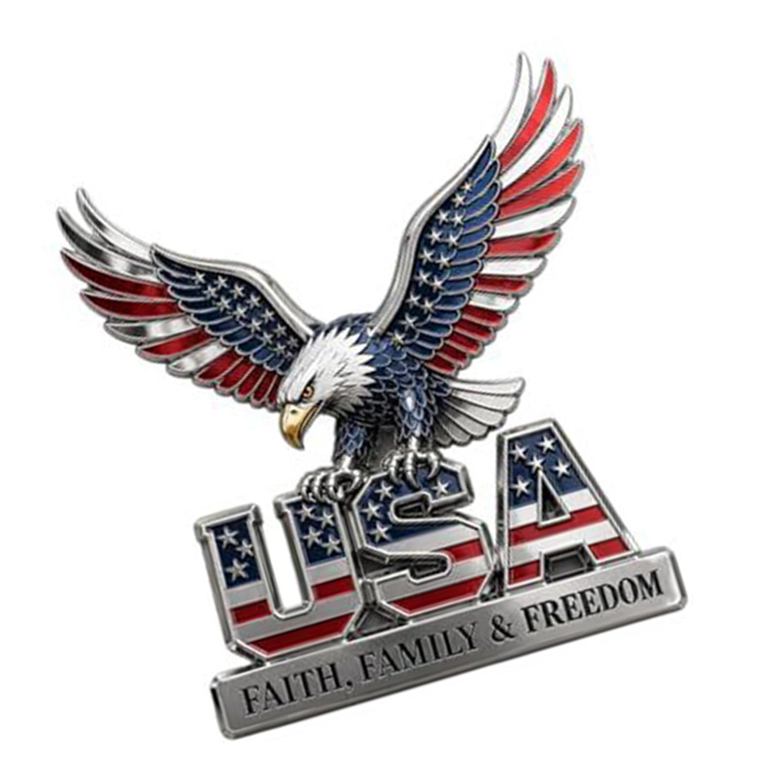 Shntig B Metal Memorial Adge With Commemorative Theme, Silver Tone Outline And Red White Lue Fill For Decorative Display Use Commemorative Metal Adge Flag Inspired Accent Patriotic Vehicle Decor Area