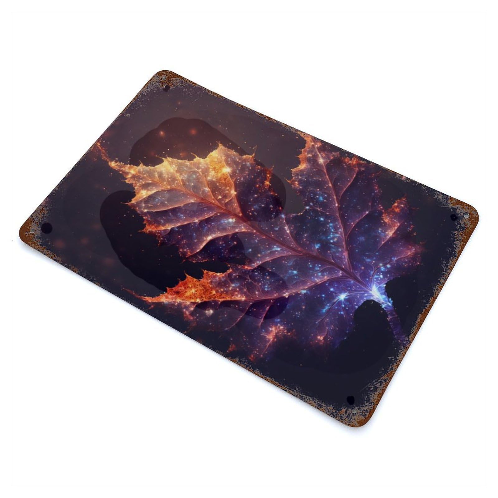 Rust Effect Galactic Leaf Distressed Metal Wall Sign 11.8"x7.9", Decorative Metal Wall Art for Living Room, Hallway And Home Decor