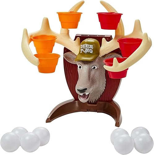 Miniatura 1 de Juego de Deer Pong, cuenta con cabeza de ciervo parlante y música, incluye 6 tazas de fiesta y 8 bolas, divertido juego familiar para edades de 8