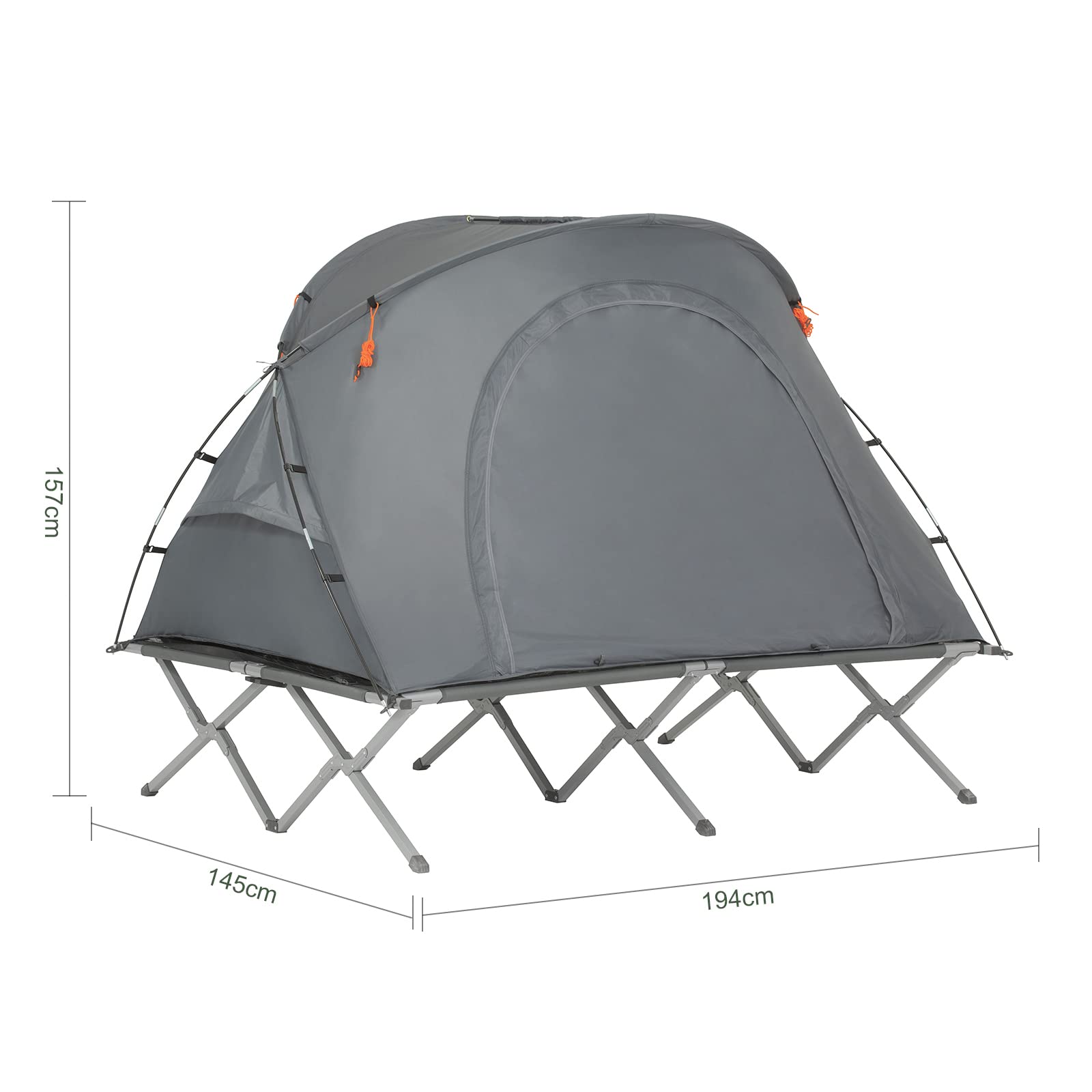 SoBuy Feldbett mit Zelt 2 Personen Wurfzelt 4 in1 Vorzelt Wasserdichtes Campingbett Outdoor Campingliege Familienzelt Hellgrau BHT ca. 194x157x145cm OGS60-L-HG