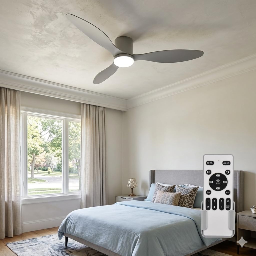 Ventilador de Techo Grande con Luz y Mando 132cm (52"), Motor DC Silencioso, 3 Aspas Plástico, LED Regulable, Ventilador Moderno Bajo Consumo para Salones, Blanco