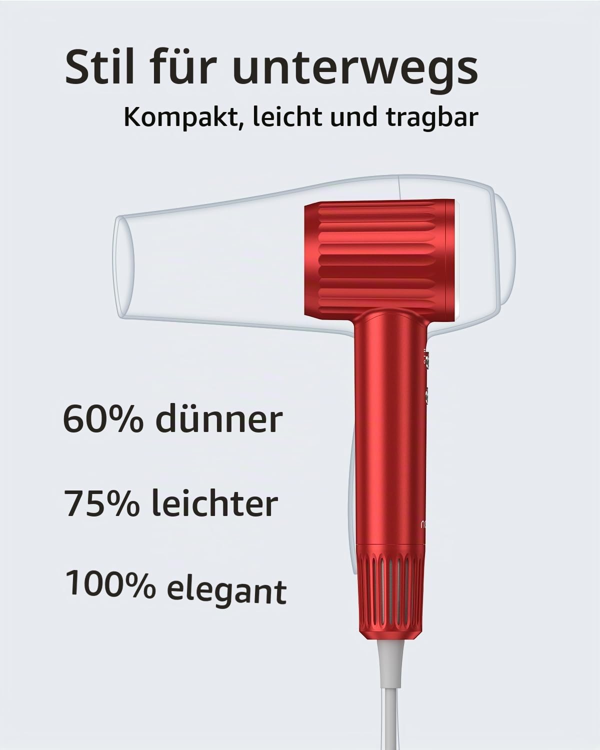 Laifen Haartrockner Retro-Serie 200 Million Negativ Ionen Föhn, Reisefön mit 110.000 U/min bürstenloser Motor für schnelles Trocknen, Hochgeschwindigkeit Fön geräuscharm mit Doppeldüse (Rot)
