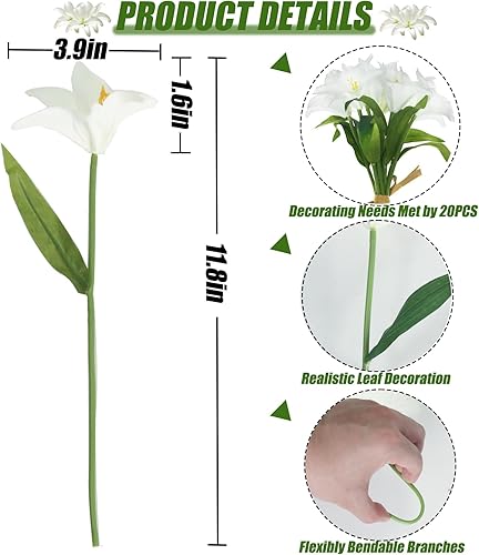 Miniatura 6 de Tinsow Lirio artificial de tacto real, flores de lirio de látex falsas, mini lirio blanco para decoración del hogar, lirio pequeño de Pascua