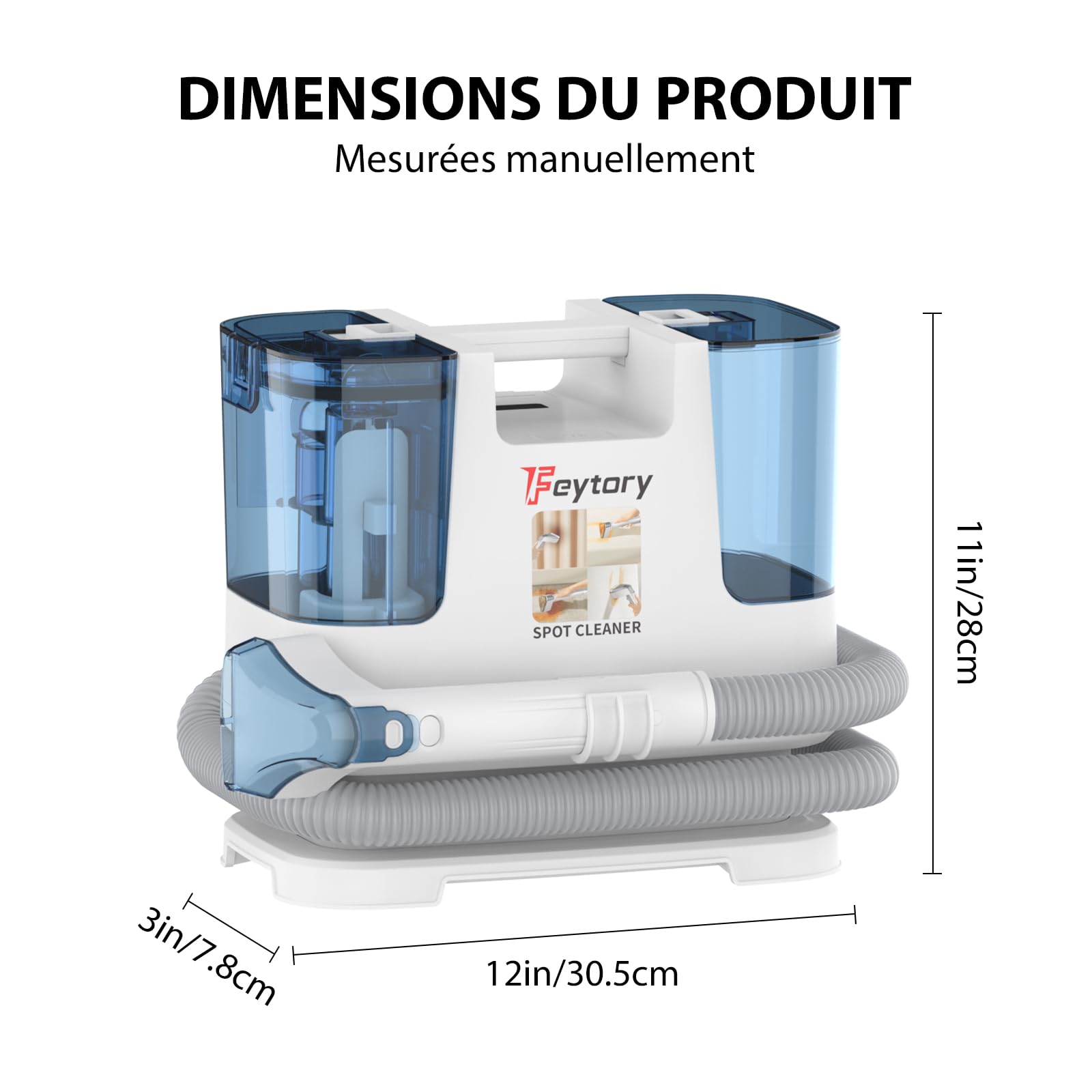 Aspirateur Nettoyeur Portable 430W 15KPa, Shampouineuse Canapé avec Double Réservoir 0,6L, Fonction Autonettoyante, Brosse Large & Petite, pour Tissus, Cuir, Moquette, Coussins, Intérieur Voiture