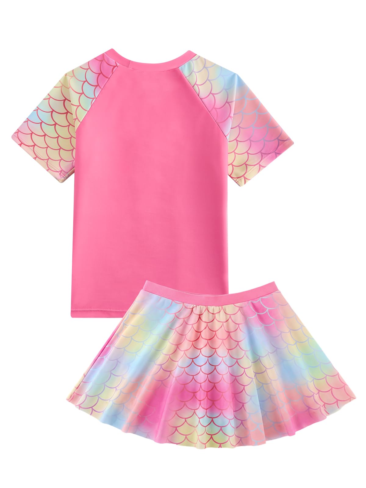 JiAmy Mädchen Badeanzug 2 Teilig, Kurzarm Schwimmshirt mit Rock Badeshorts UV Schutz Badebekleidung Kinder Mädchen Schwimmanzug Bademode 3-8 Jahren, Gr.98/122