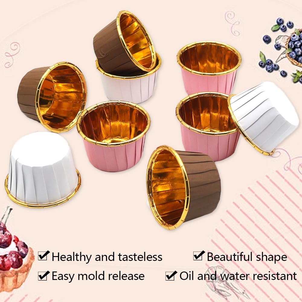 100 Moldes Para Cupcakes Desechables - Papel Y Aluminio - Colores Oro Café Y Oro Verde - Para Hornear Y Fiestas