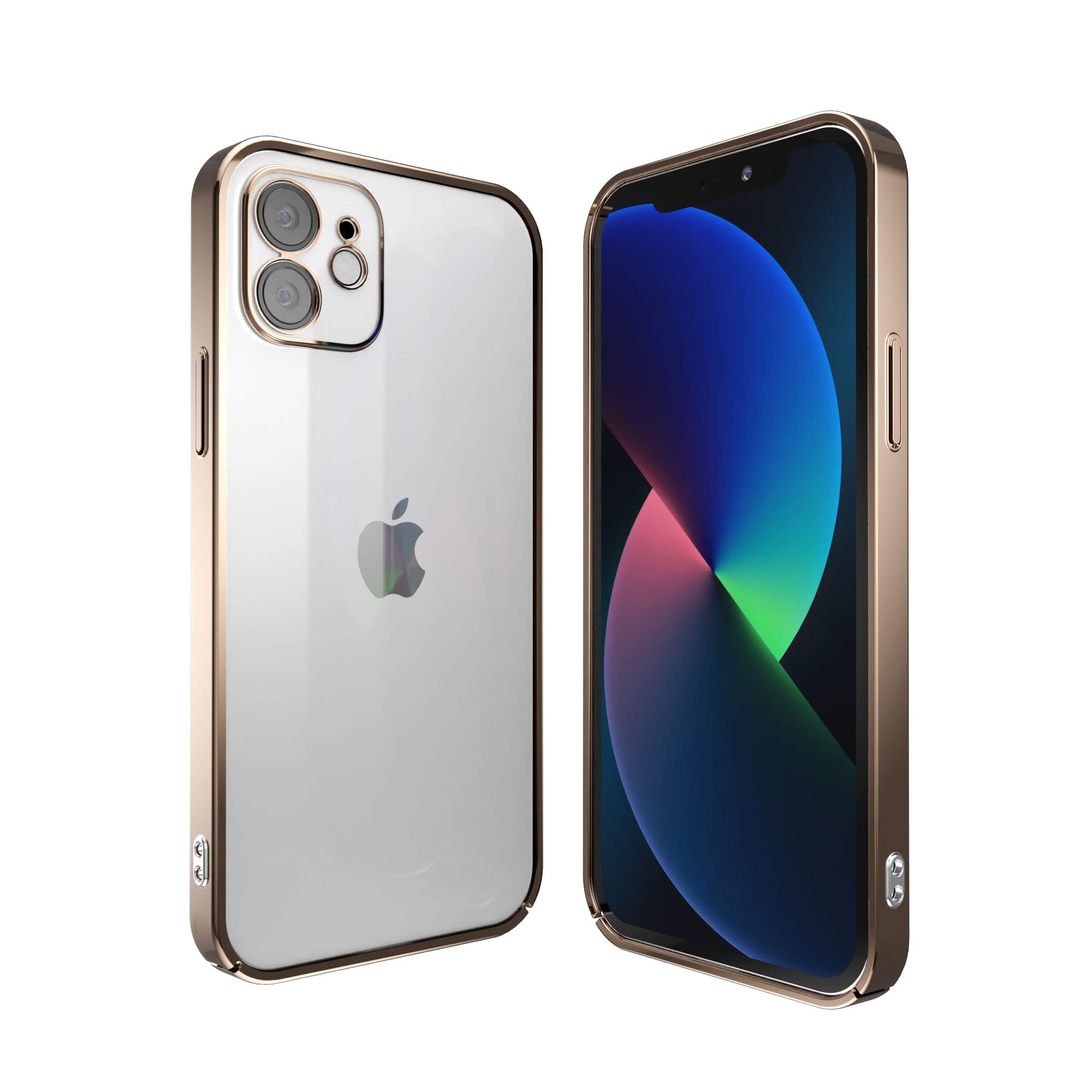 Angeston Case Compatible with iPhone 12 Mini, Galvanised Mirror Hard Protective Case, Metal Frame for iPhone 12 Mini, Scratch-Resistant, Shockproof Case - Gold