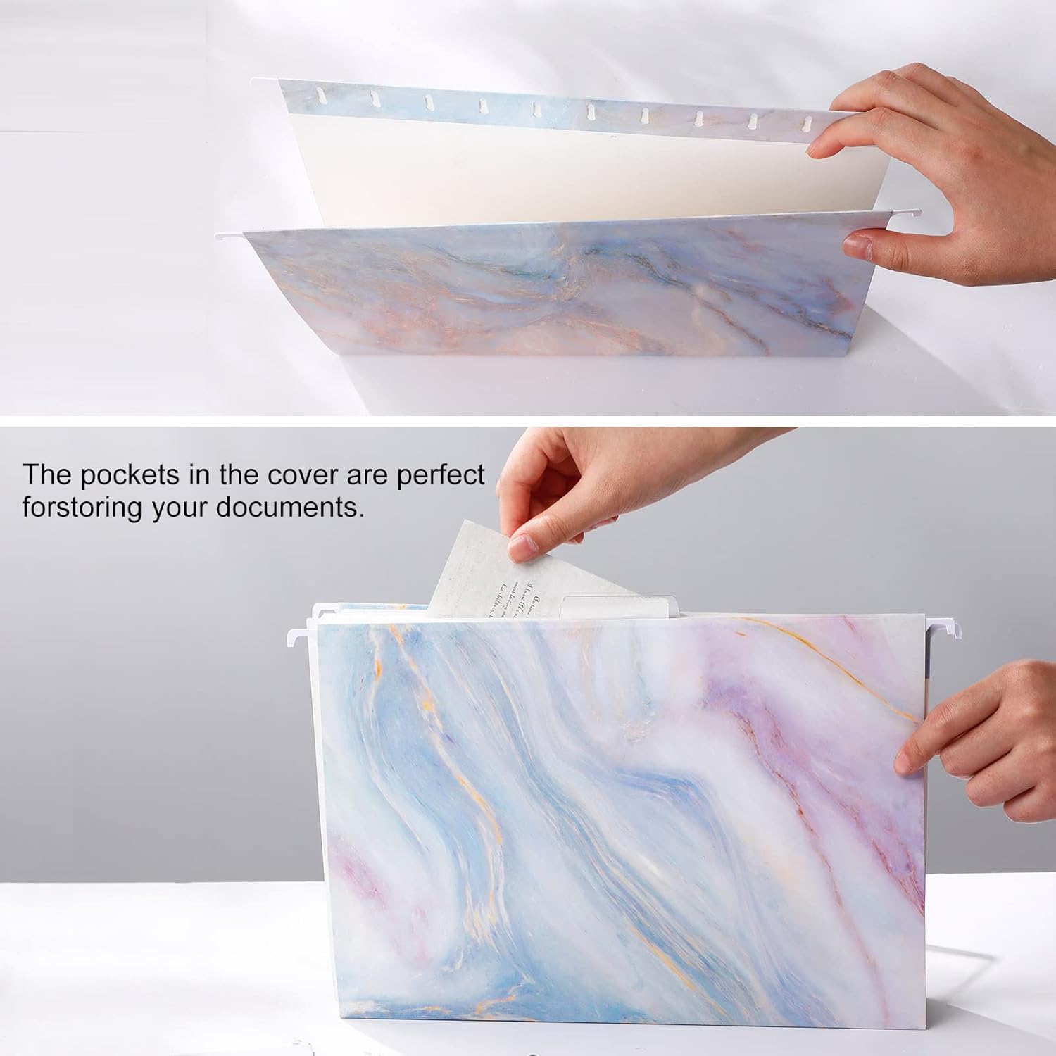 Estune 32 Pcs Marble Decorative Hanging File Folders Letter Size Cabinet File Folders Organizers with 1/5 Cut Adjustable Tabs for Office Desk School Filing Cabinet Home