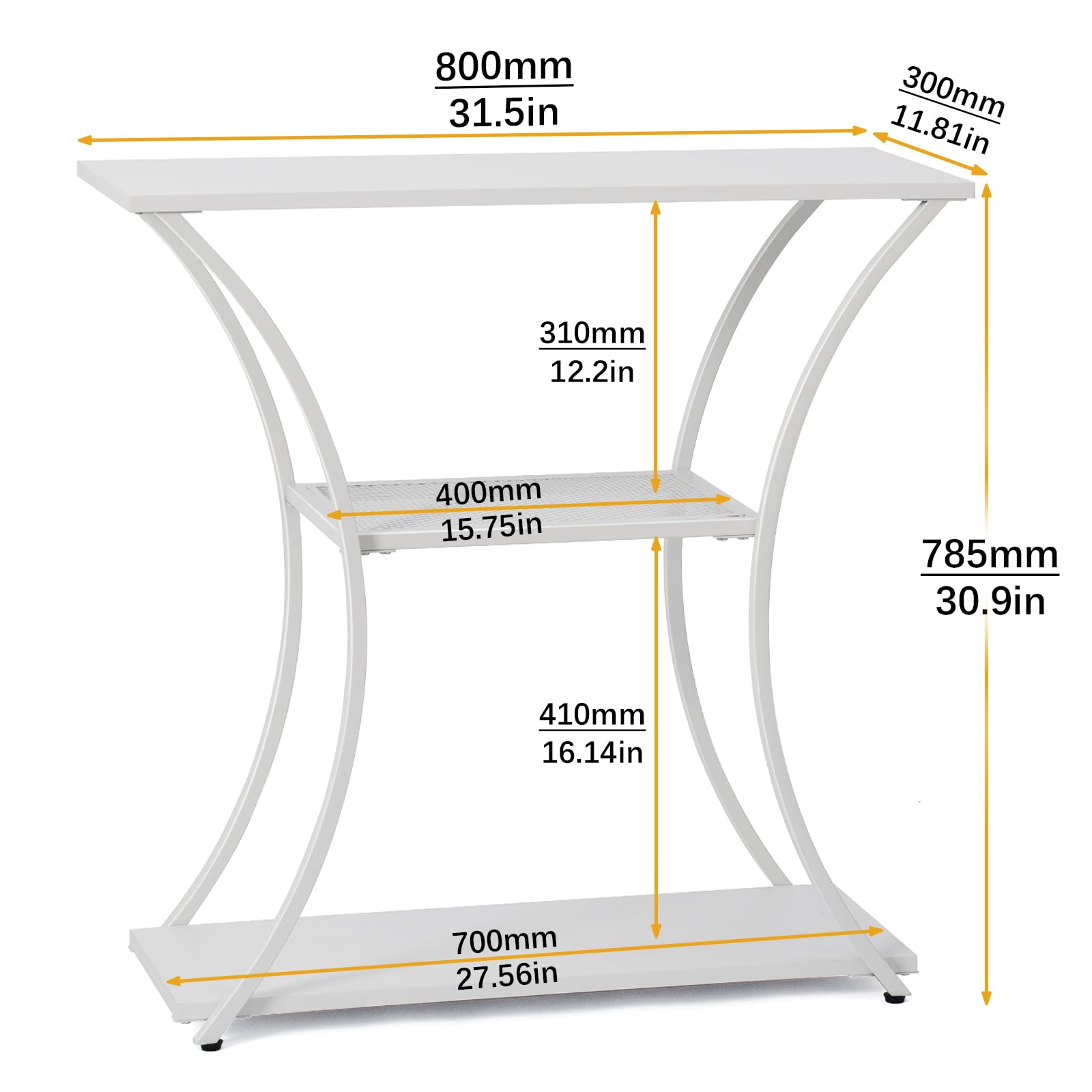 HDANI Tavolo consolle in metallo a 3 livelli con griglia media, tavolino sottile con telaio stabile, tavolo d'ingresso stretto e divano per corridoio, soggiorno, ingresso, bianco (80 x 30 x 78,5 cm)