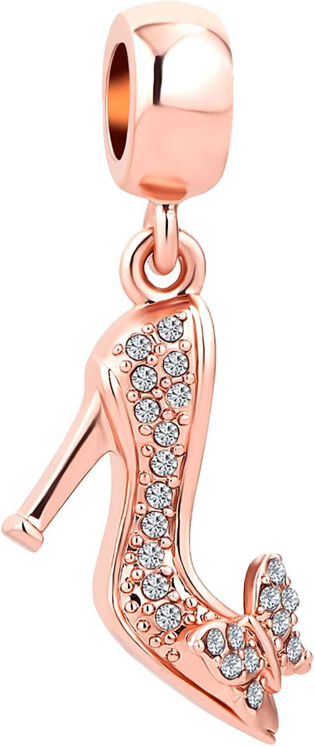 FGT High Heel Shoe Bowknot Rose Gold Charm Compatible with Pandora Moments Bracelets Women Christmas Family Daughter Sister Granddaughter