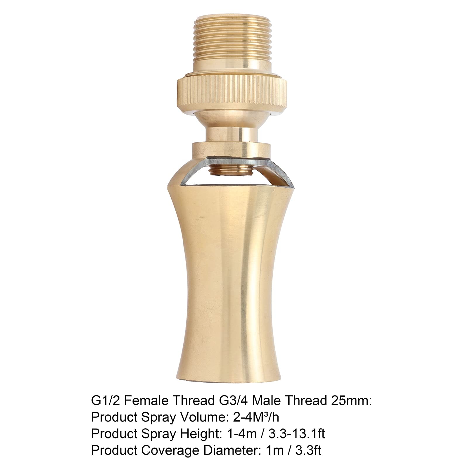 Cabezal de pulverización de chorro de dirección ajustable de latón, boquilla de fuente de agua de cedro de torre de hielo Cabezal de pulverización Aspersor(G1/2 Female Thread G3/4 Male Thread 25mm)