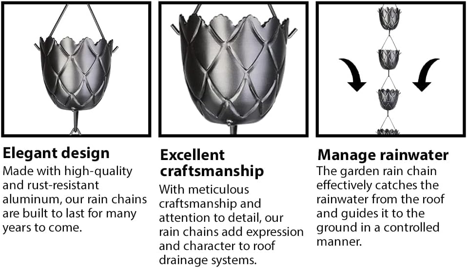 Miniatura 2 de Cadena de lluvia de 8.5 pies de longitud - Recambio funcional y decorativo para canaletas - Colector de canaletas de cadena de lluvia - Desviador de