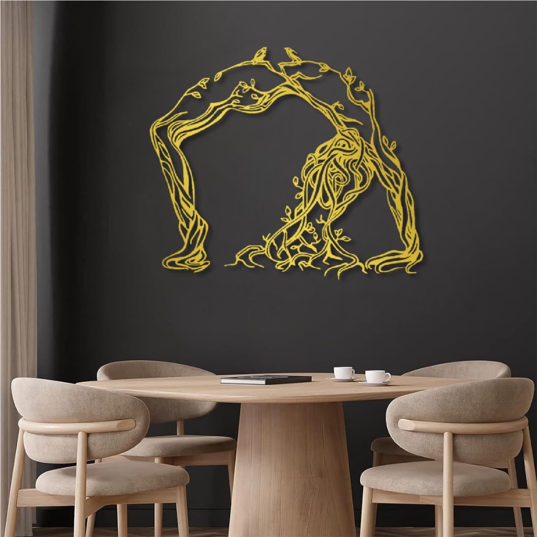 Donna e albero della vita, decoro in metallo, decoro naturale per salotto