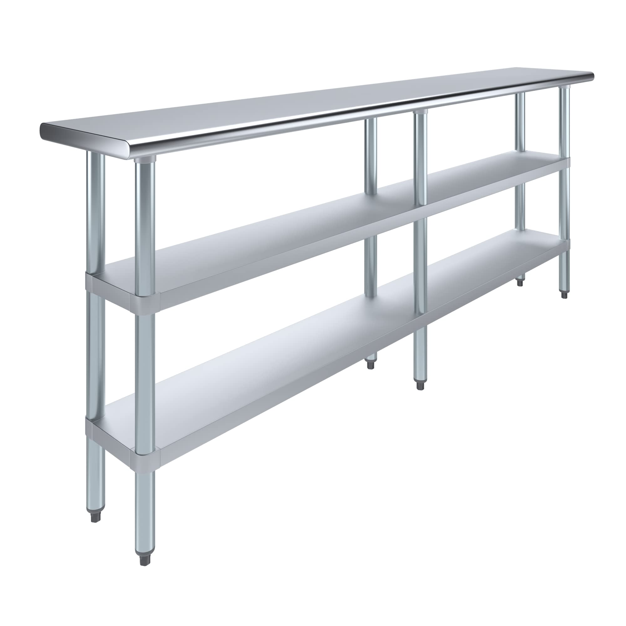 AmGood 84 in. Long x 14 in. Deep Stainless Steel Work Table with 2 Undershelves - NSF 18-Gauge 430 Top, Dual Galvanized Shelves | Commercial Prep Table, Adjustable Feet